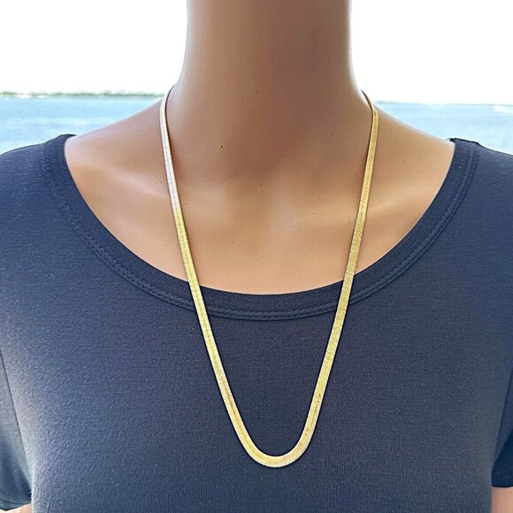 Herringbone Chain Gold Tone Adjustable Length 24 - 26 Inch - Picture 2 of 4